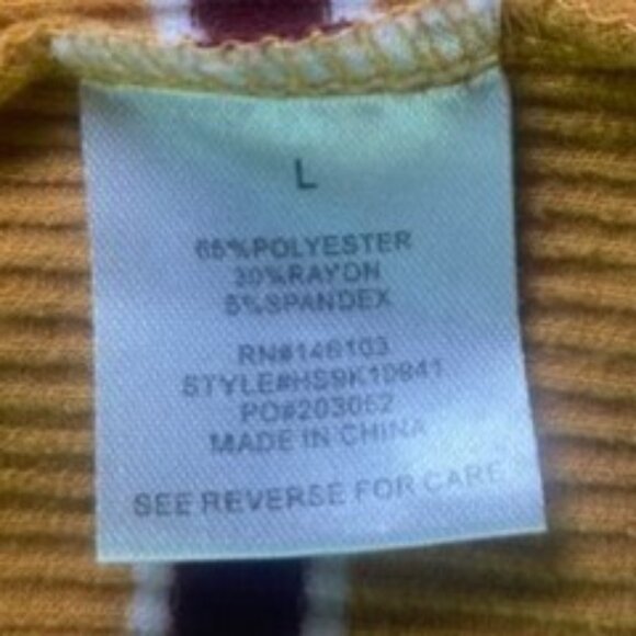 Striped Mustard Ribbed Short Sleeve Mock Neck Top Preppy Academia - Picture 3 of 5